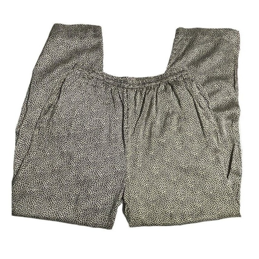 Leopard‎ Print Pants S Elastic Waist Relaxed Fit Lightweight Silk